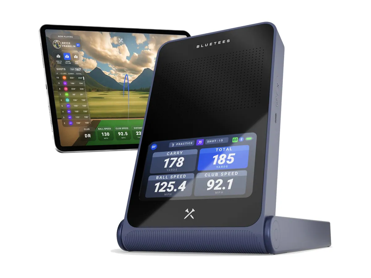 Blue Tees Rainmaker launch monitor with tablet