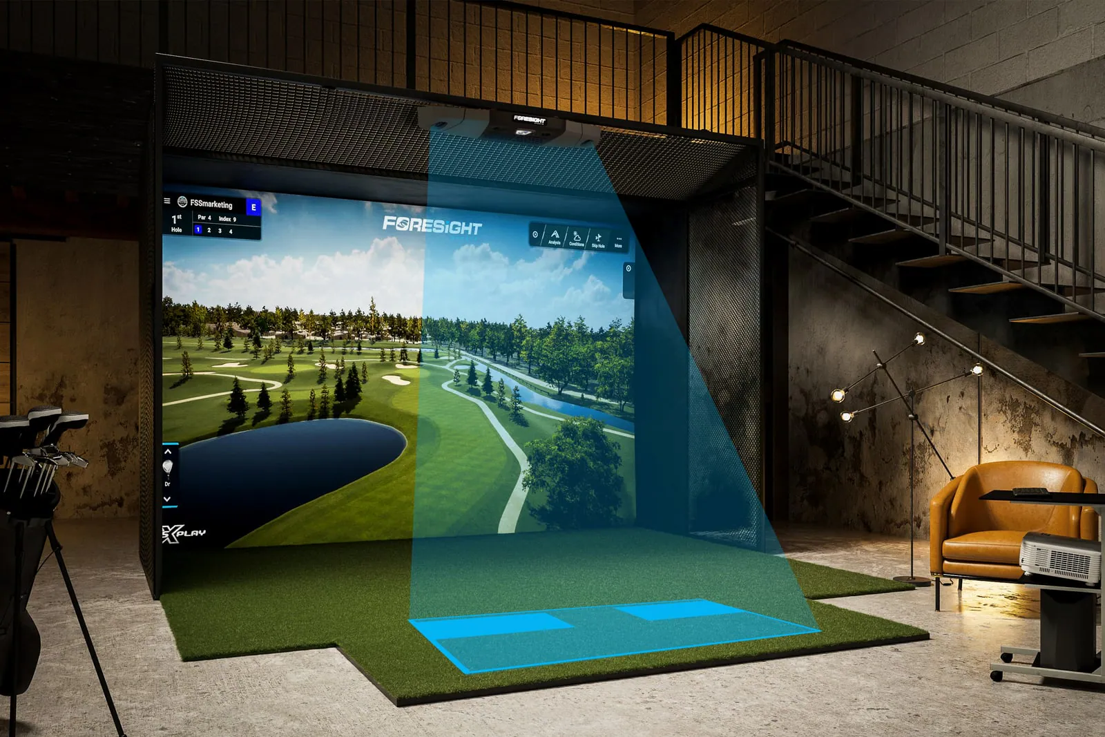 Foresight Falcon overhead tracking zone in a simulator room