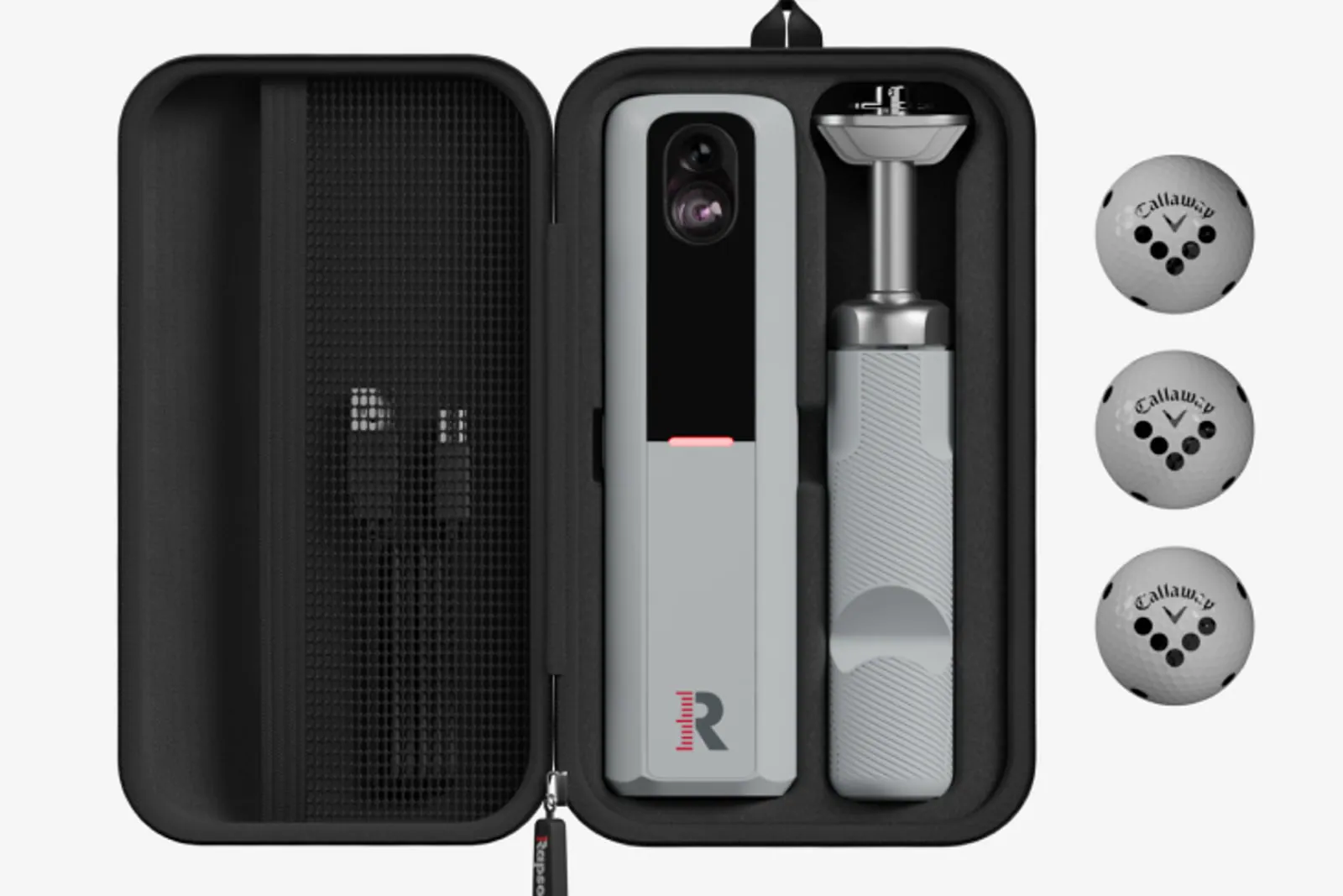 Rapsodo MLM2PRO in its carry case with RPT golf balls